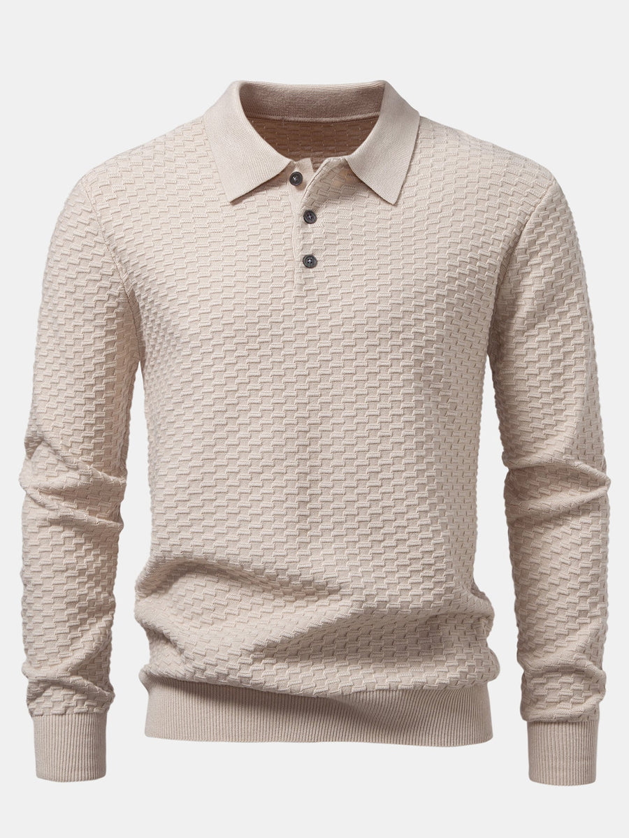 Long Sleeve Textured Knit  Polo Shirt