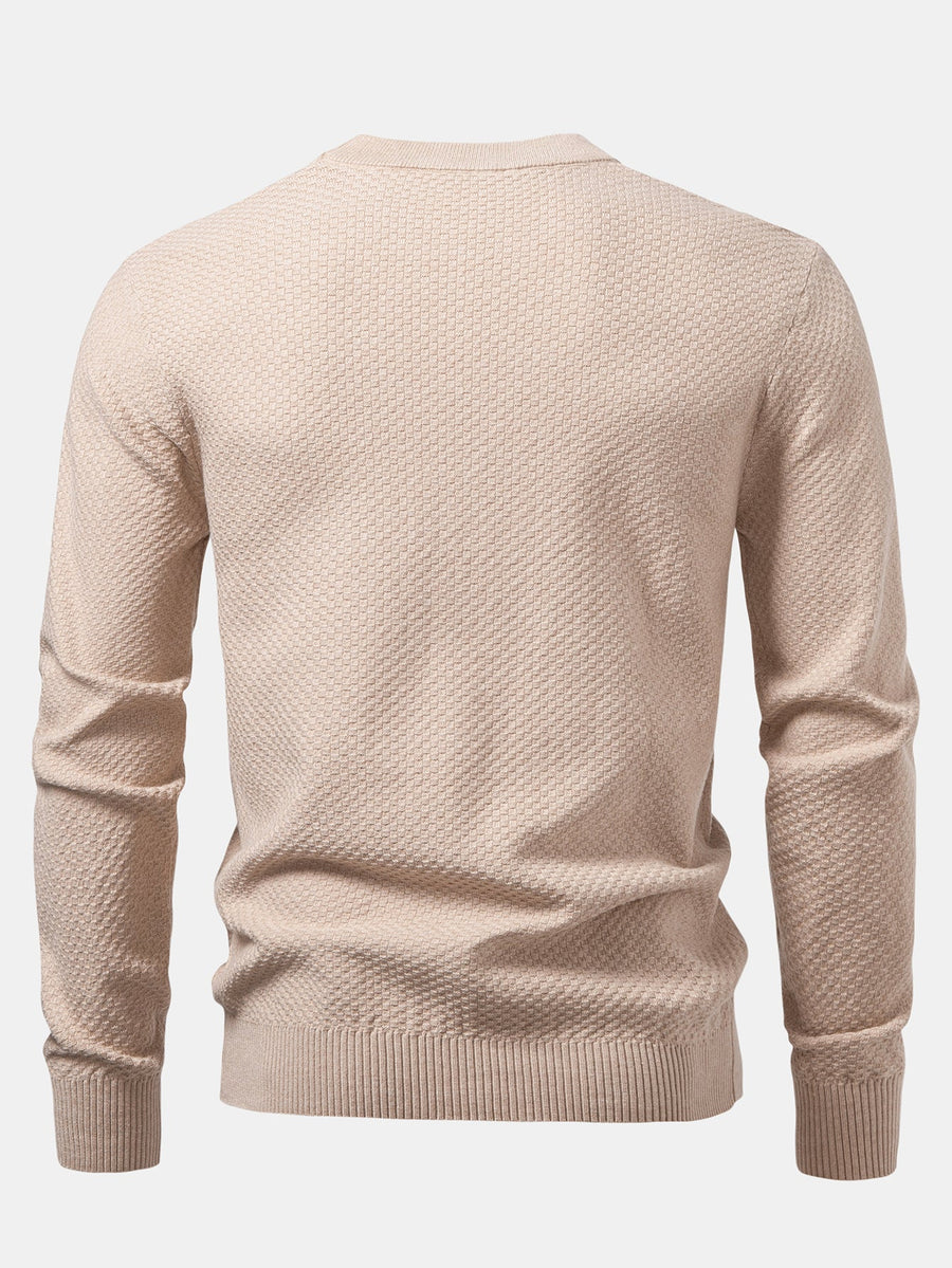 Checkerboard Textured Crew Neck Sweater