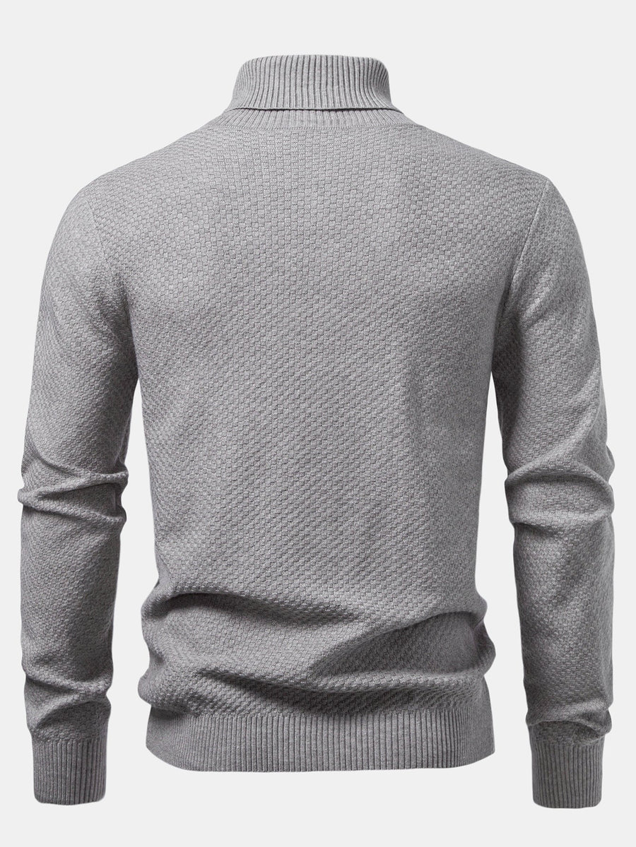 Checkerboard Textured Turtle Neck Sweater