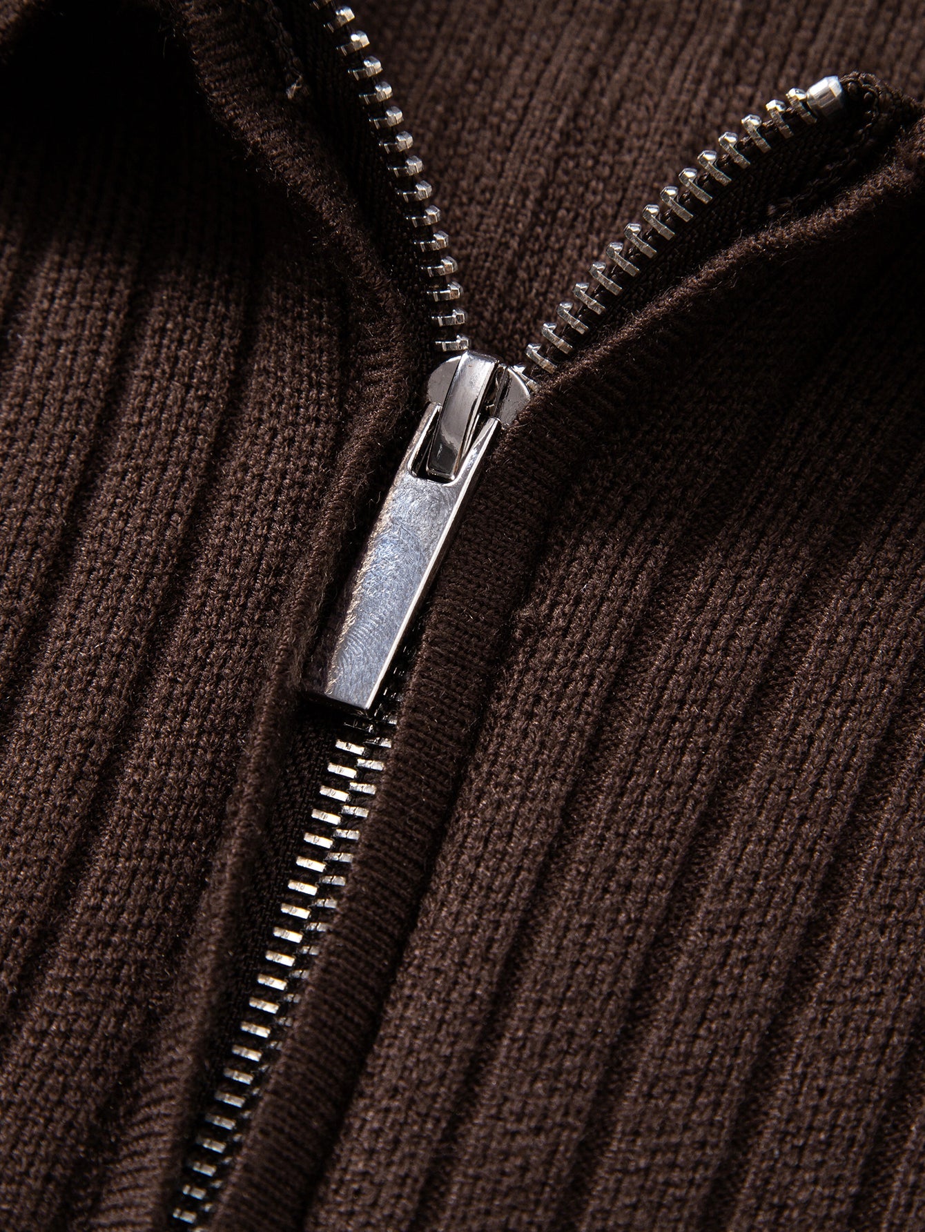 Stripe Zip Knit Ribbed Polo Shirt