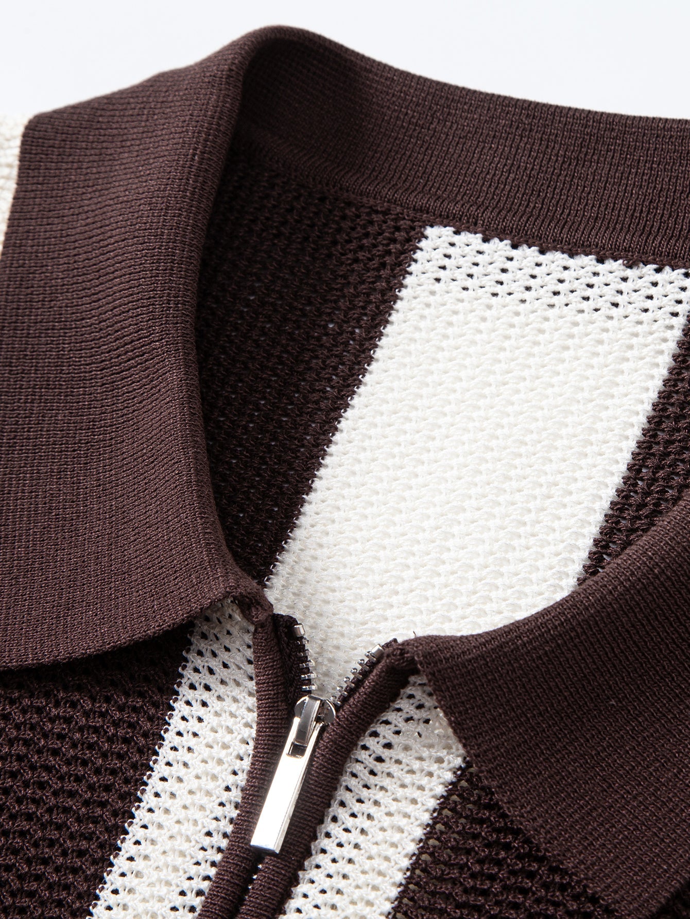 Stripe Zipper Open Knit Polo & Straight Leg Linen Pants
