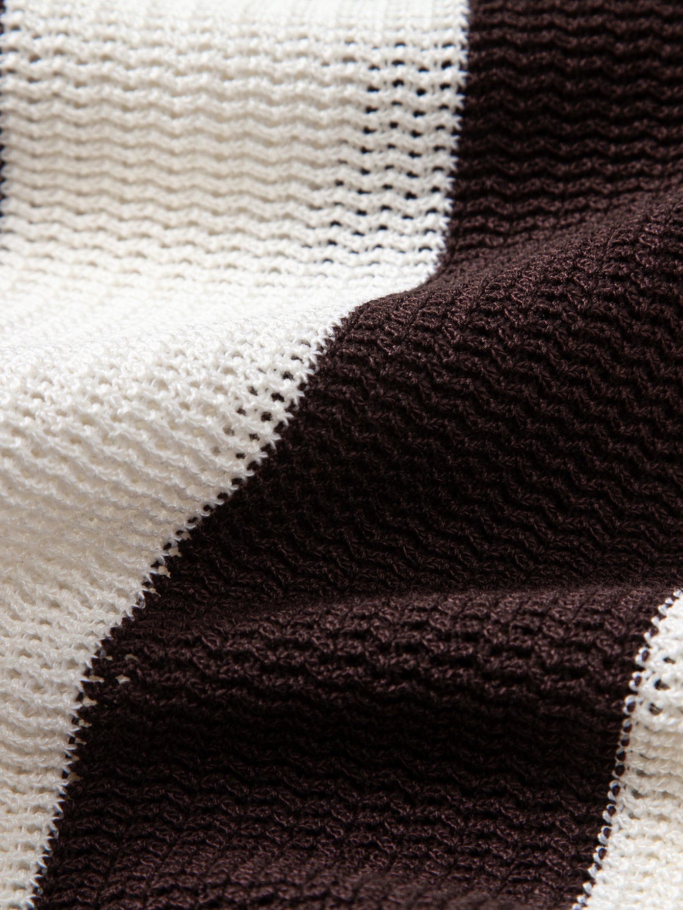 Stripe Zipper Open Knit Polo