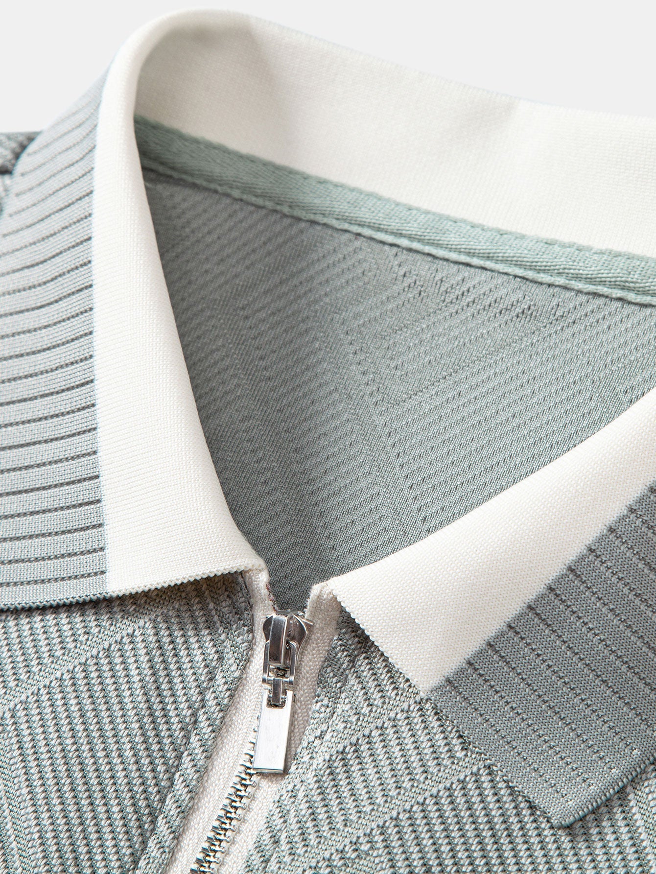 Geometric Jacquard Contrast Trim Zipper Knit Polo