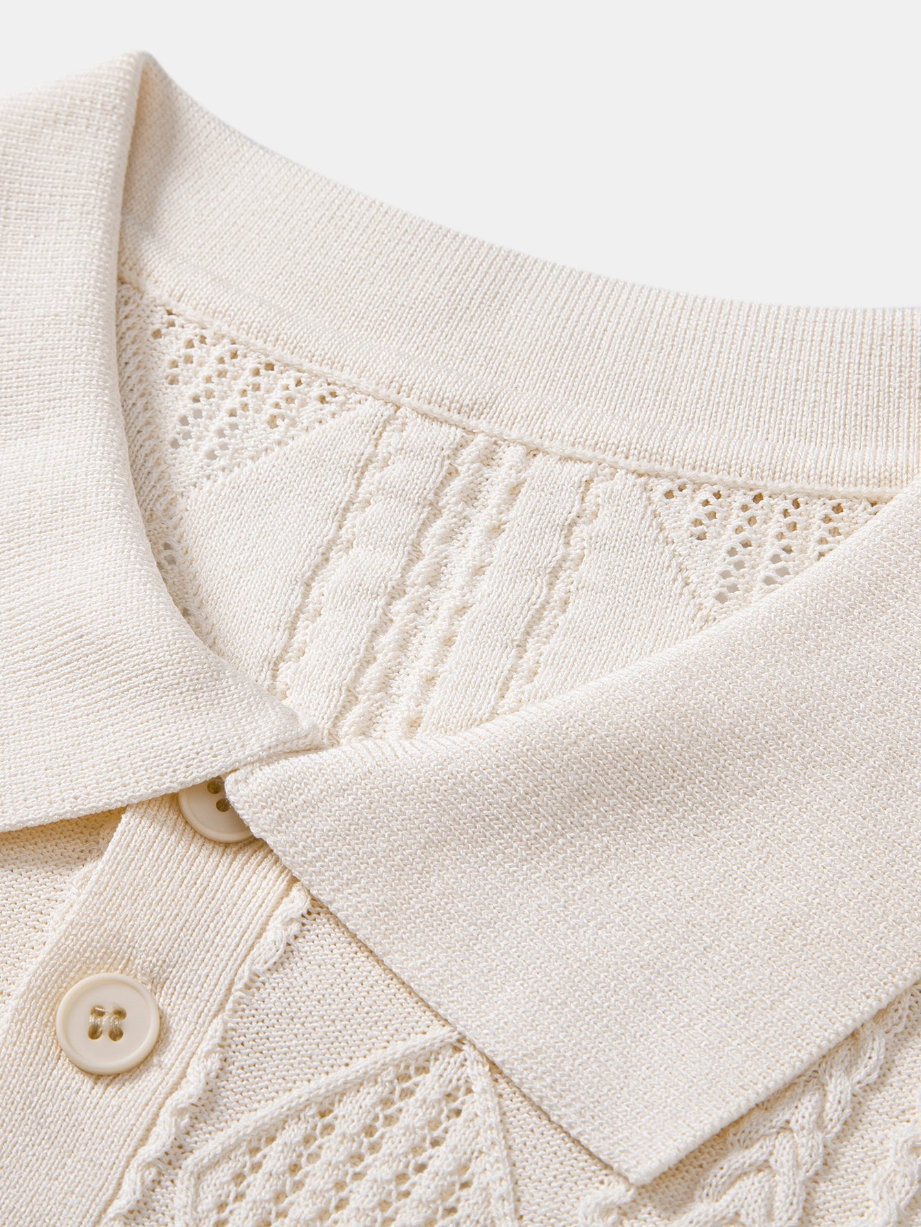 Geometric Jacquard Open Knit Polo