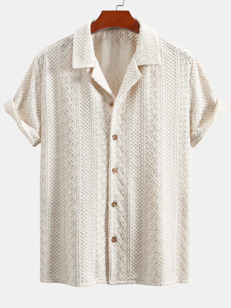 Floral Checkerboard Jacquard Cuban Shirt