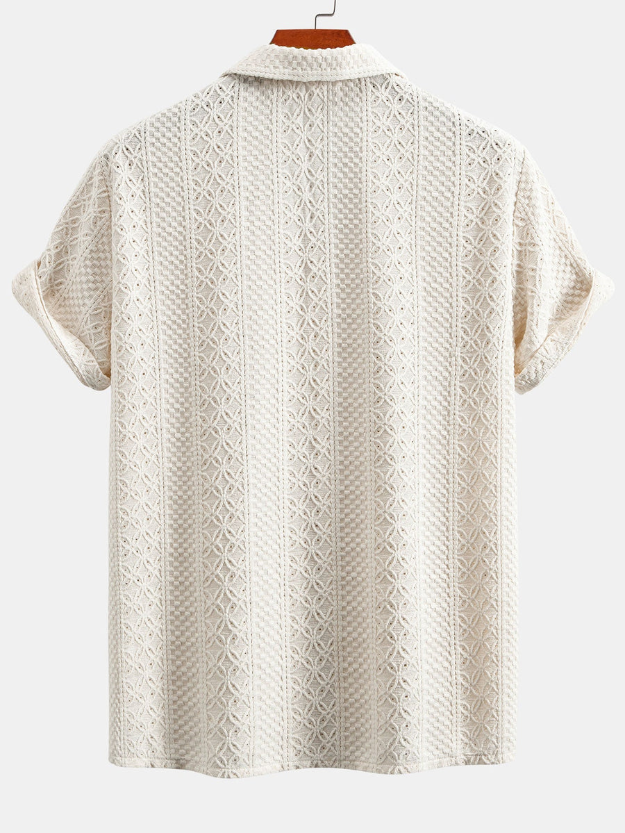 Floral Checkerboard Jacquard Cuban Shirt