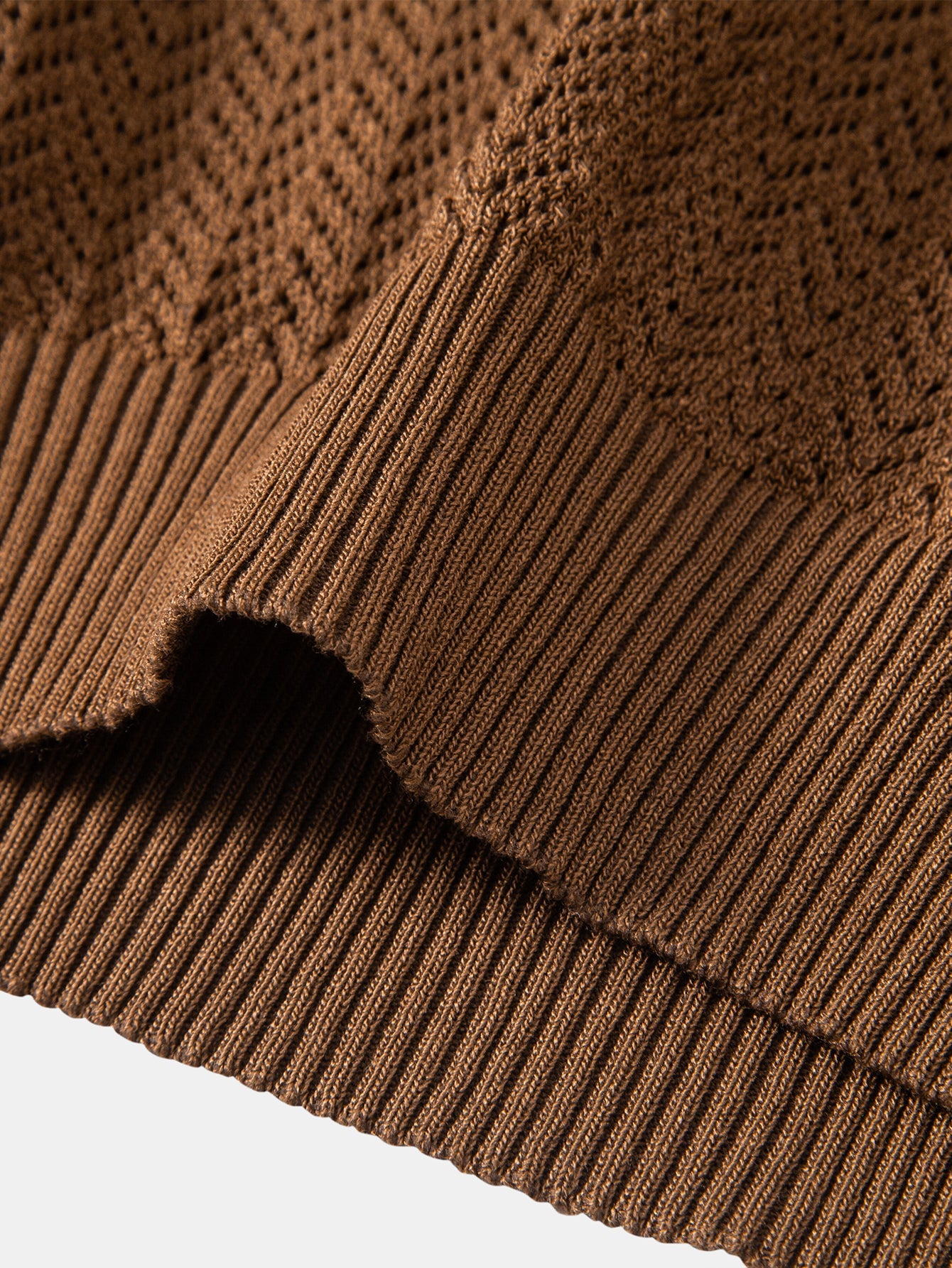 Textured Crochet V Neck Polo Shirt