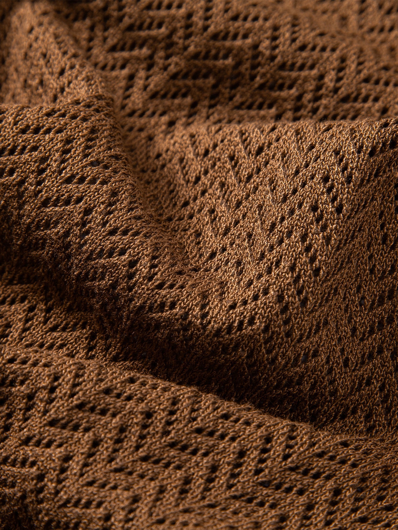 Textured Crochet V Neck Polo Shirt