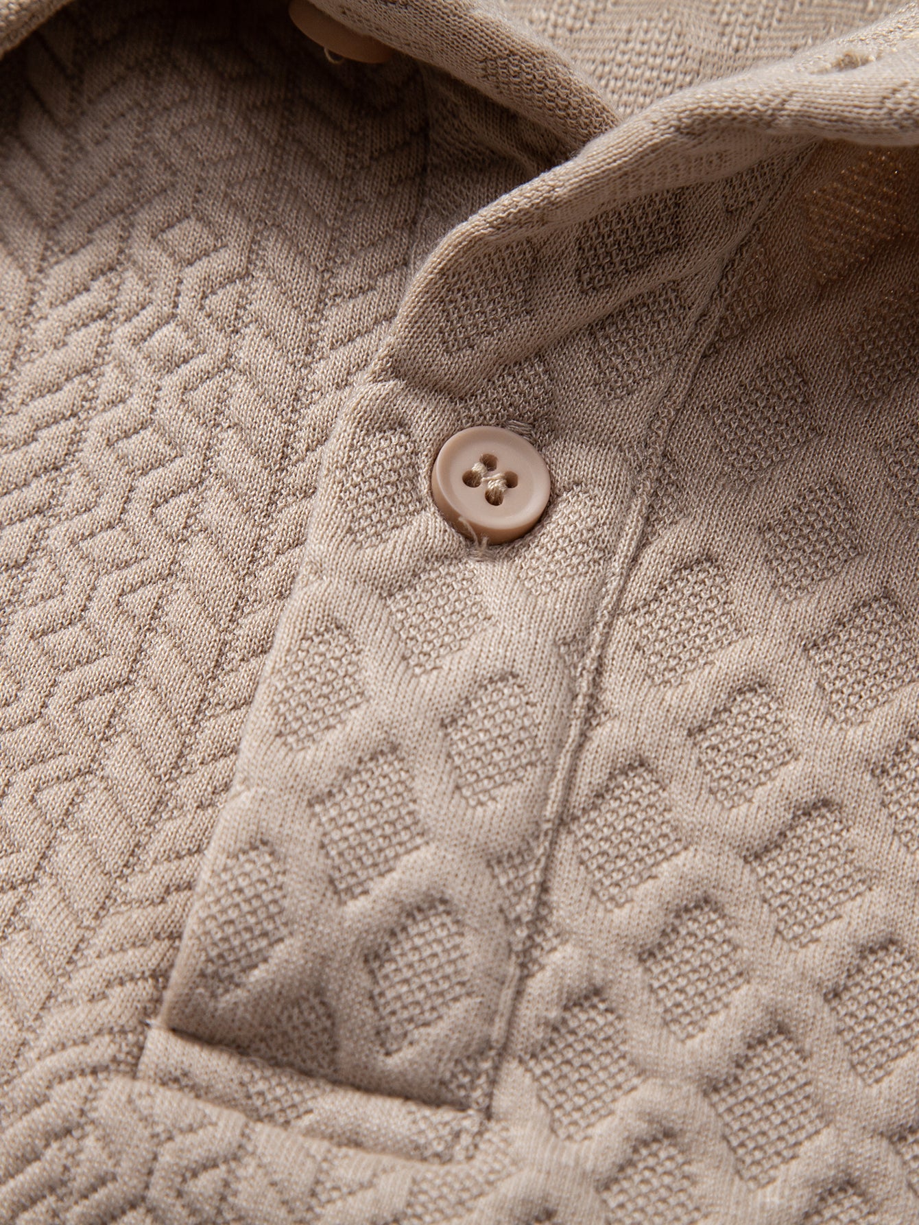 Long Sleeve Geometric Jacquard Polo Shirt