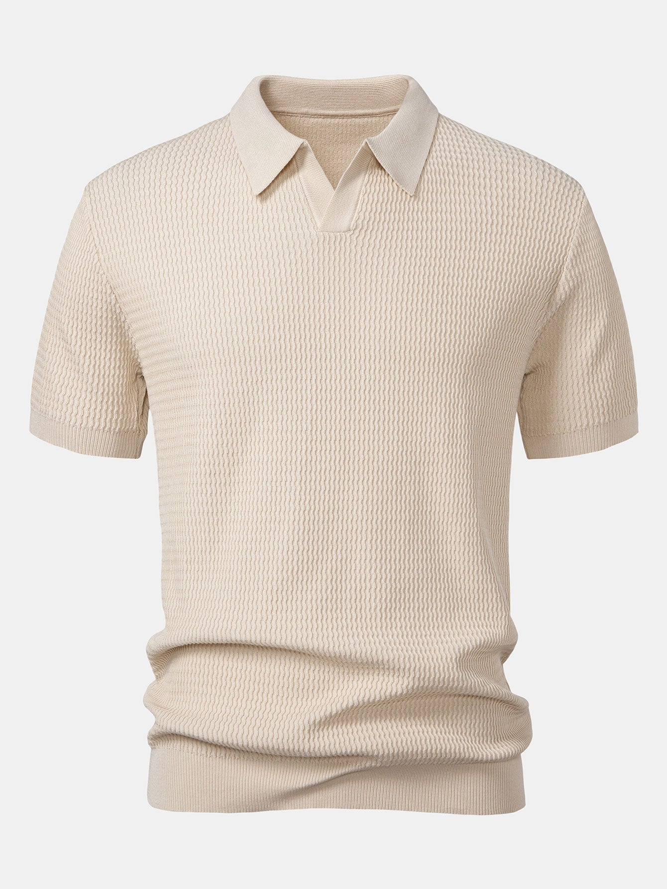 Wave Jacquard Knit V Neck Polo Shirt & Cotton Chino Shorts