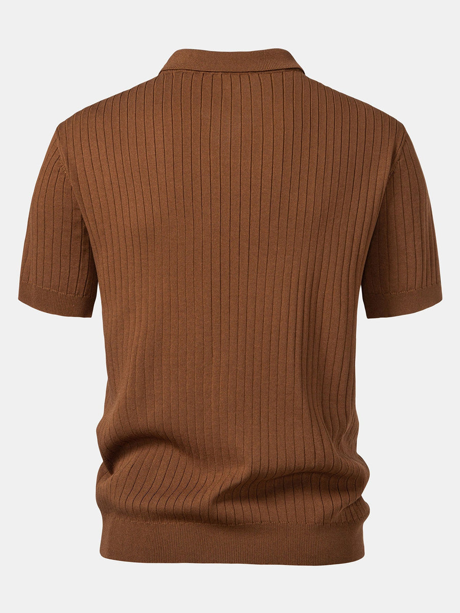 Stripe V Neck Knit Polo Shirt