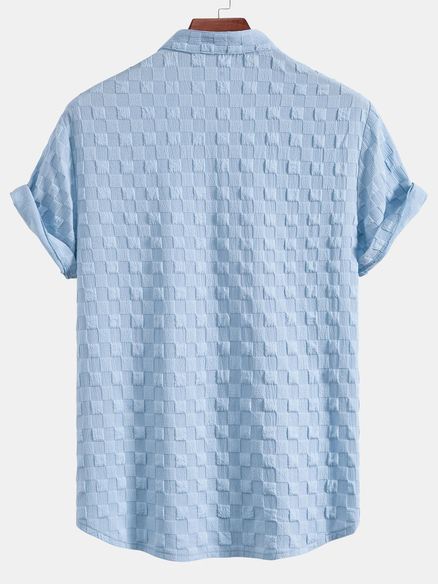 Checkerboard Jacquard Stand Collar Shirt