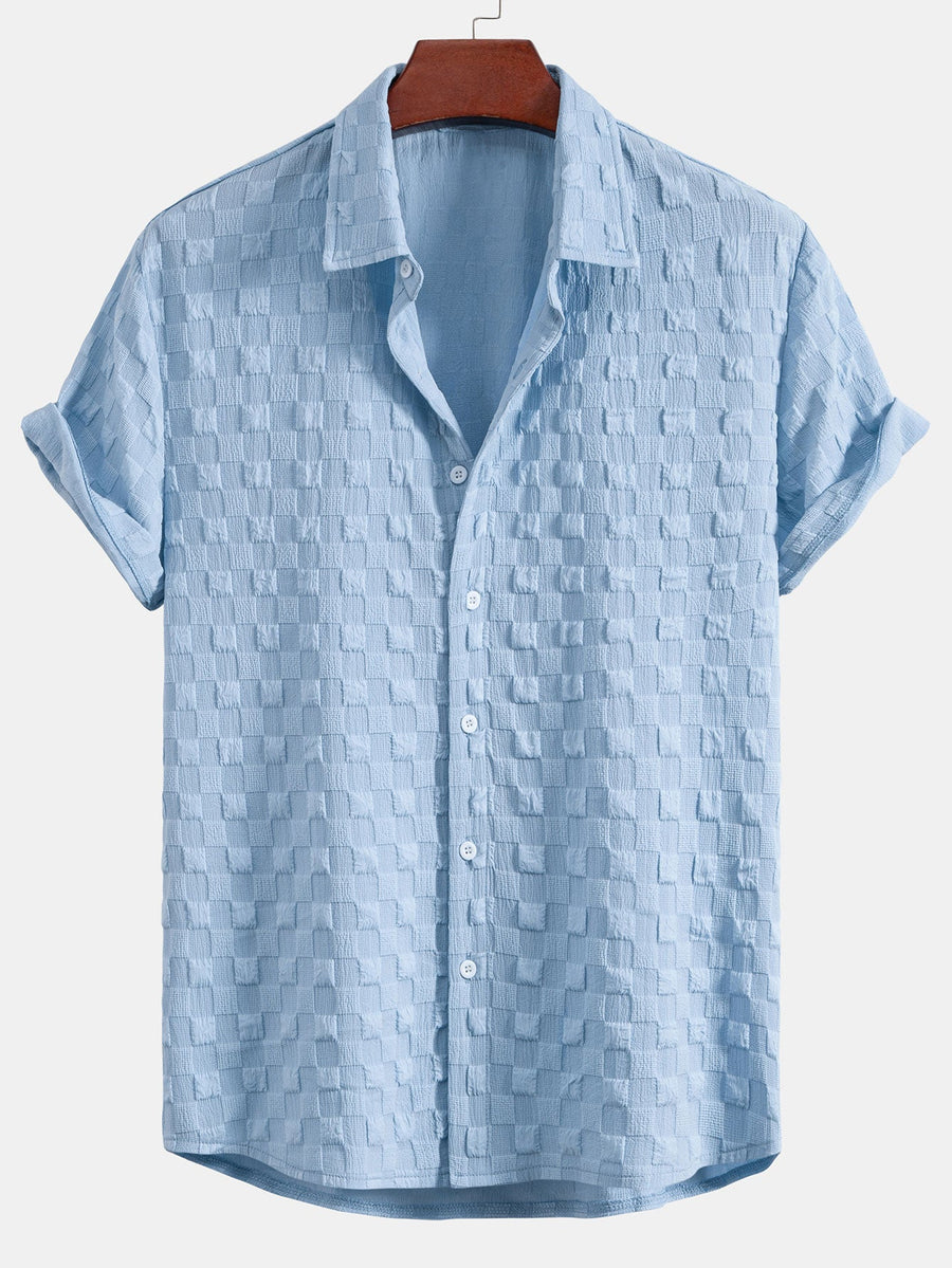 Checkerboard Jacquard Button Up Shirt & Drawstring Shorts