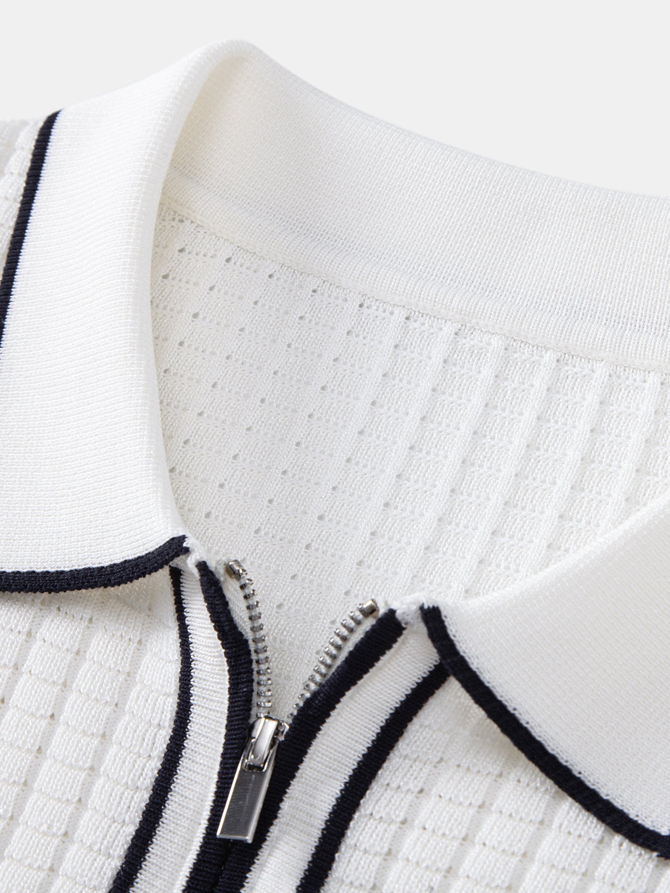Contrast Trim Waffle Zipper Knit Polo