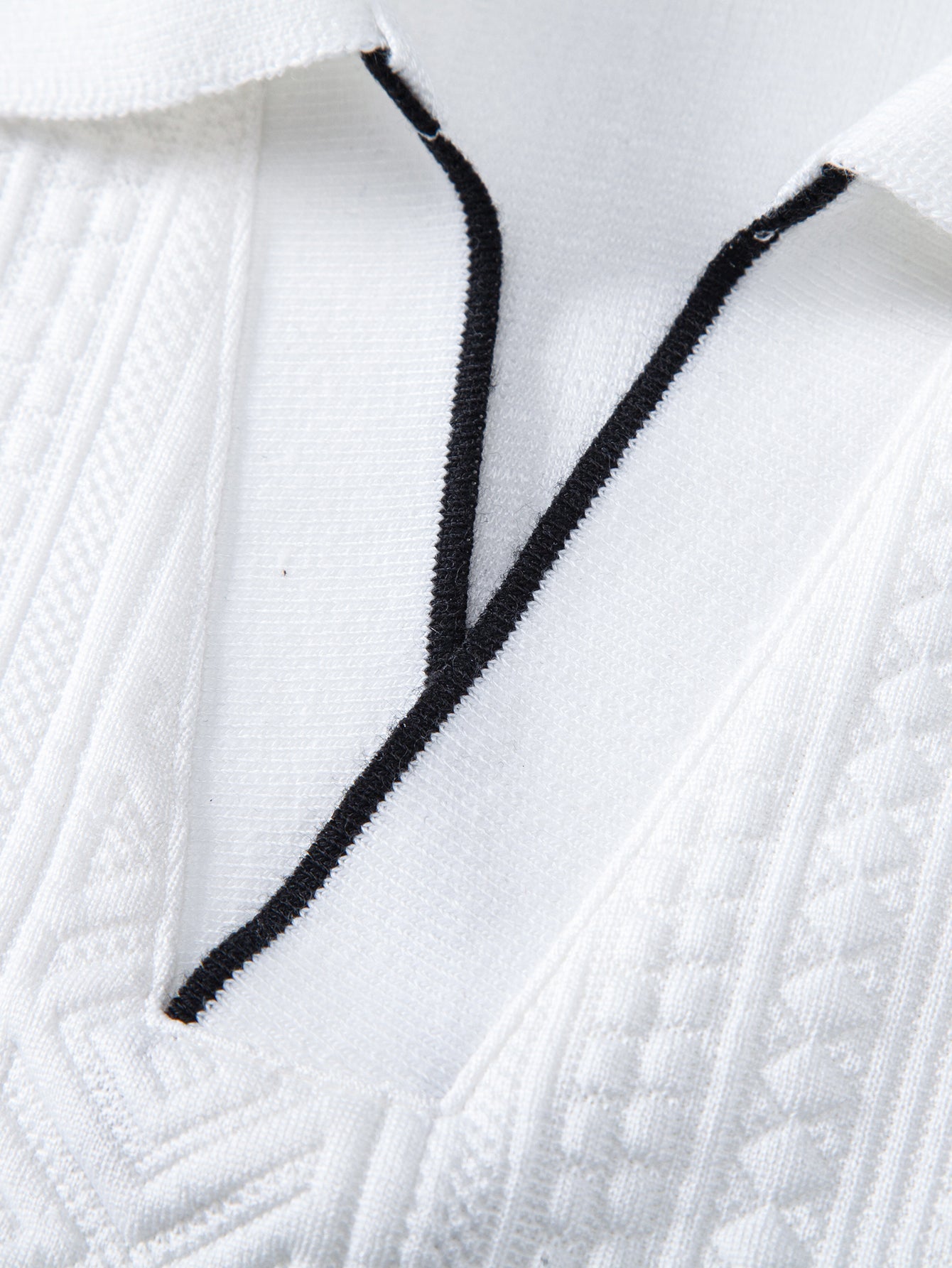 Geometric Jacquard V Neck Polo