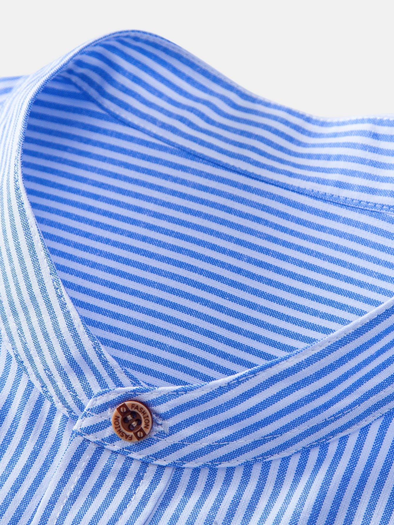 Short Sleeve Cotton Stripe Stand Collar Shirt