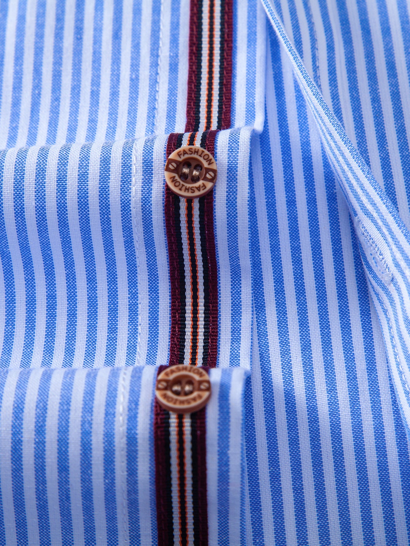 Short Sleeve Cotton Stripe Stand Collar Shirt