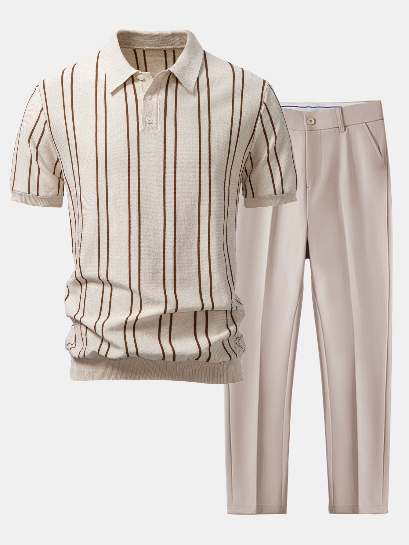 Striped Knitted Polo Shirt & Slim Fit Tapered Trousers