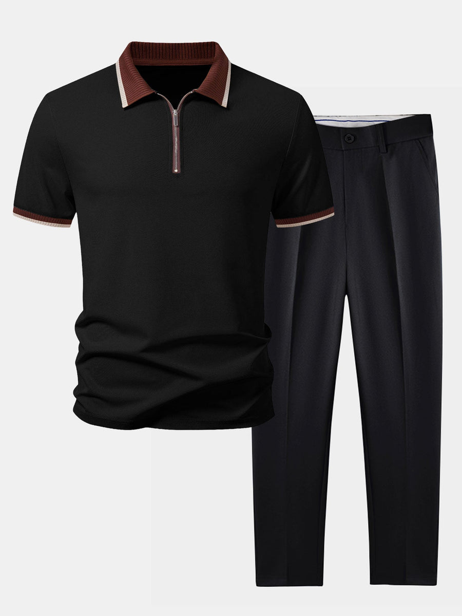 Contrast Trim Zipper Polo & Slim Fit Tapered Trousers