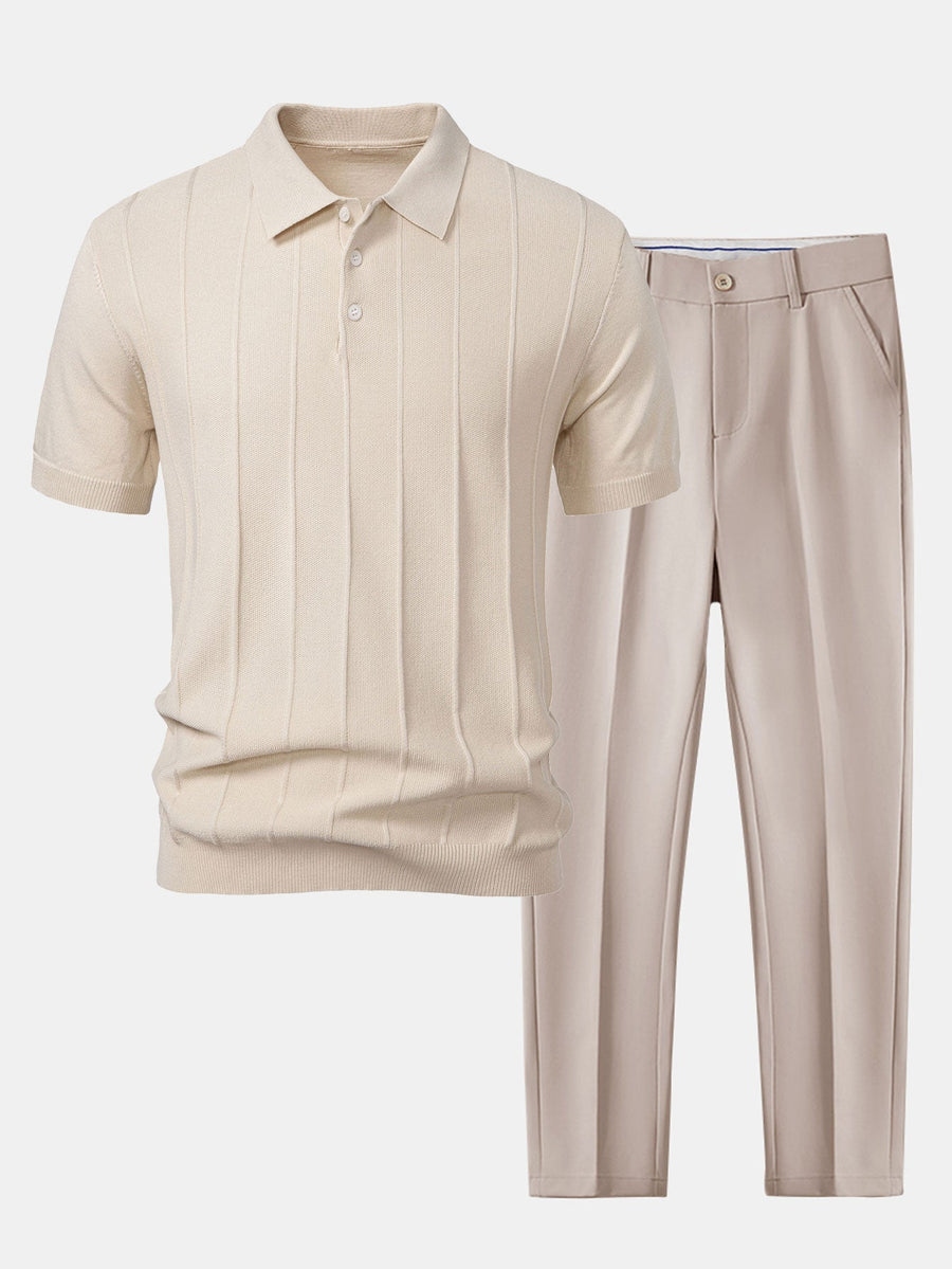 Stripe Jacquard Knit Polo Shirt & Slim Fit Tapered Trousers