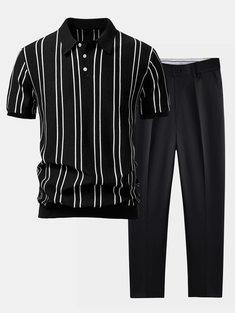 Striped Knitted Polo Shirt & Slim Fit Tapered Trousers