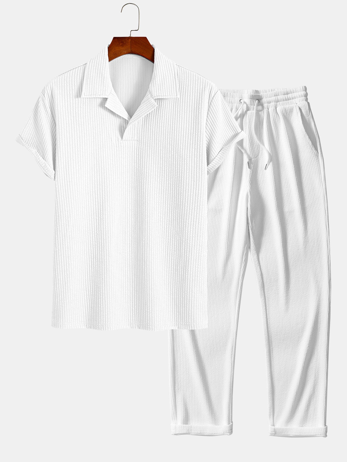 Ribbed Cuban Collar Polo & Straight Leg Ribbed Pants