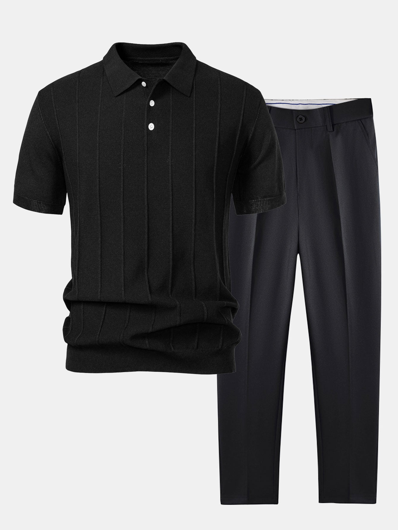 Stripe Jacquard Knit Polo Shirt & Slim Fit Tapered Trousers
