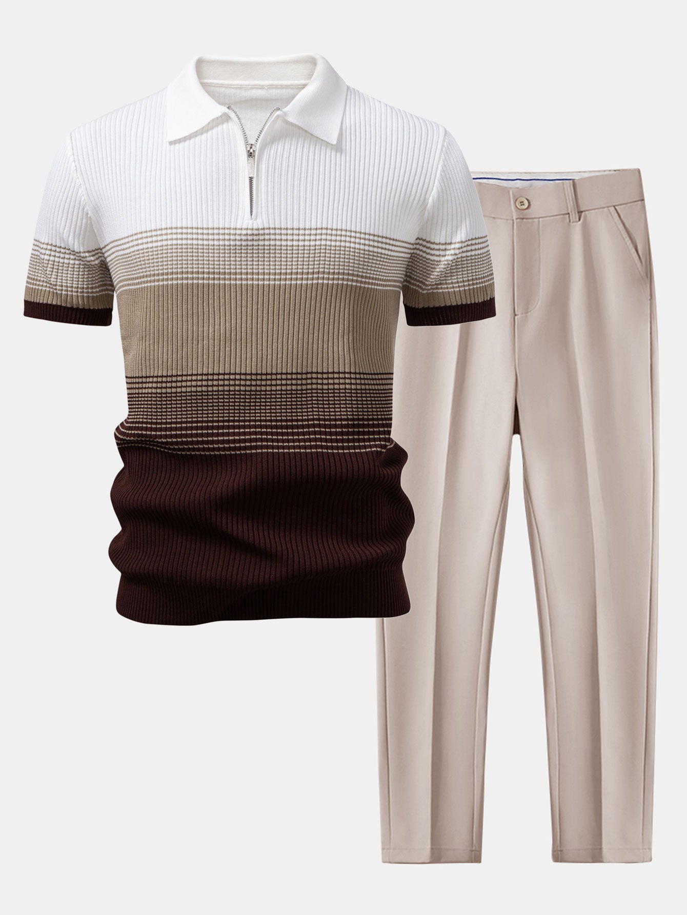 Striped Gradient Knitted Polo Shirt & Slim Fit Tapered Trousers