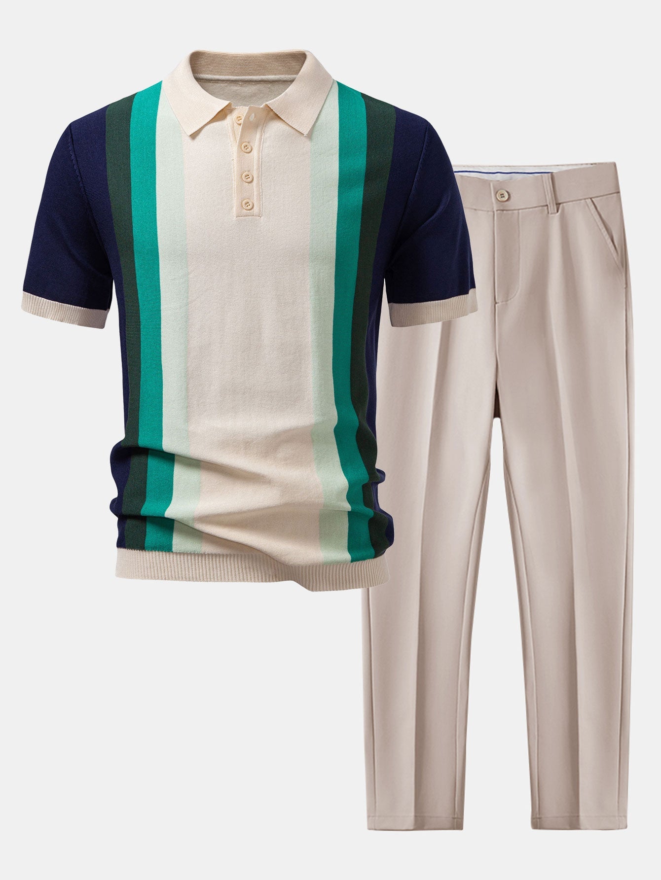 Striped Knitted Polo Shirt & Slim Fit Tapered Trousers