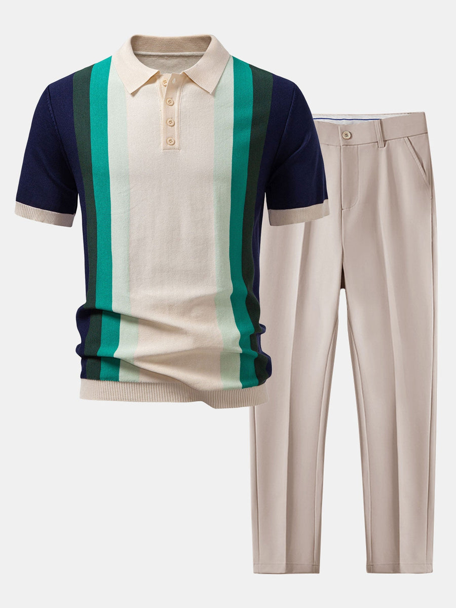 Striped Knitted Polo Shirt & Slim Fit Tapered Trousers