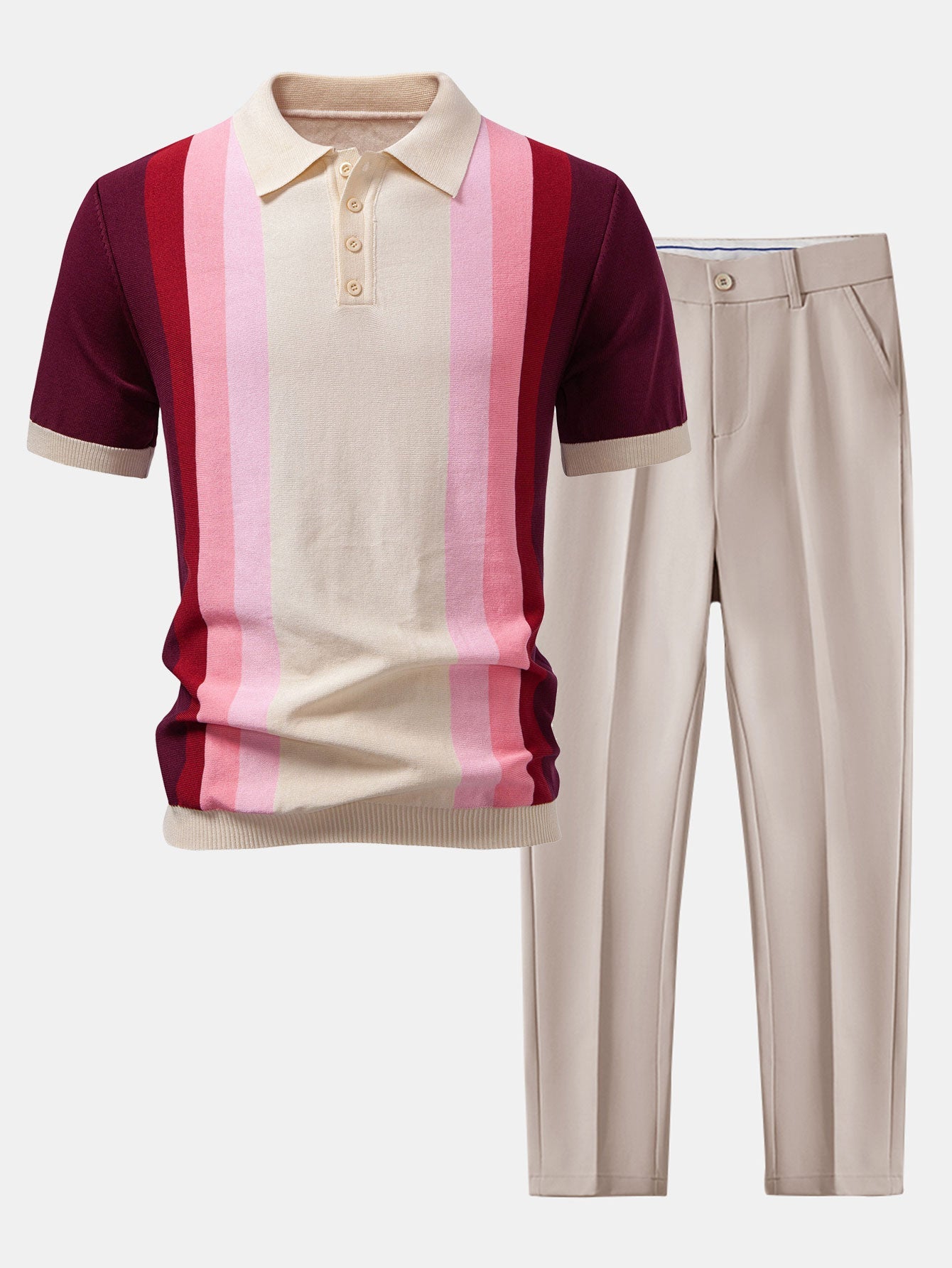 Striped Knitted Polo Shirt & Slim Fit Tapered Trousers
