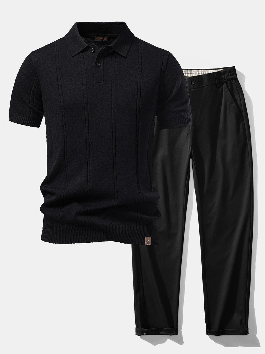 Twist Knit Polo & Elastic Waist Straight Leg Trousers