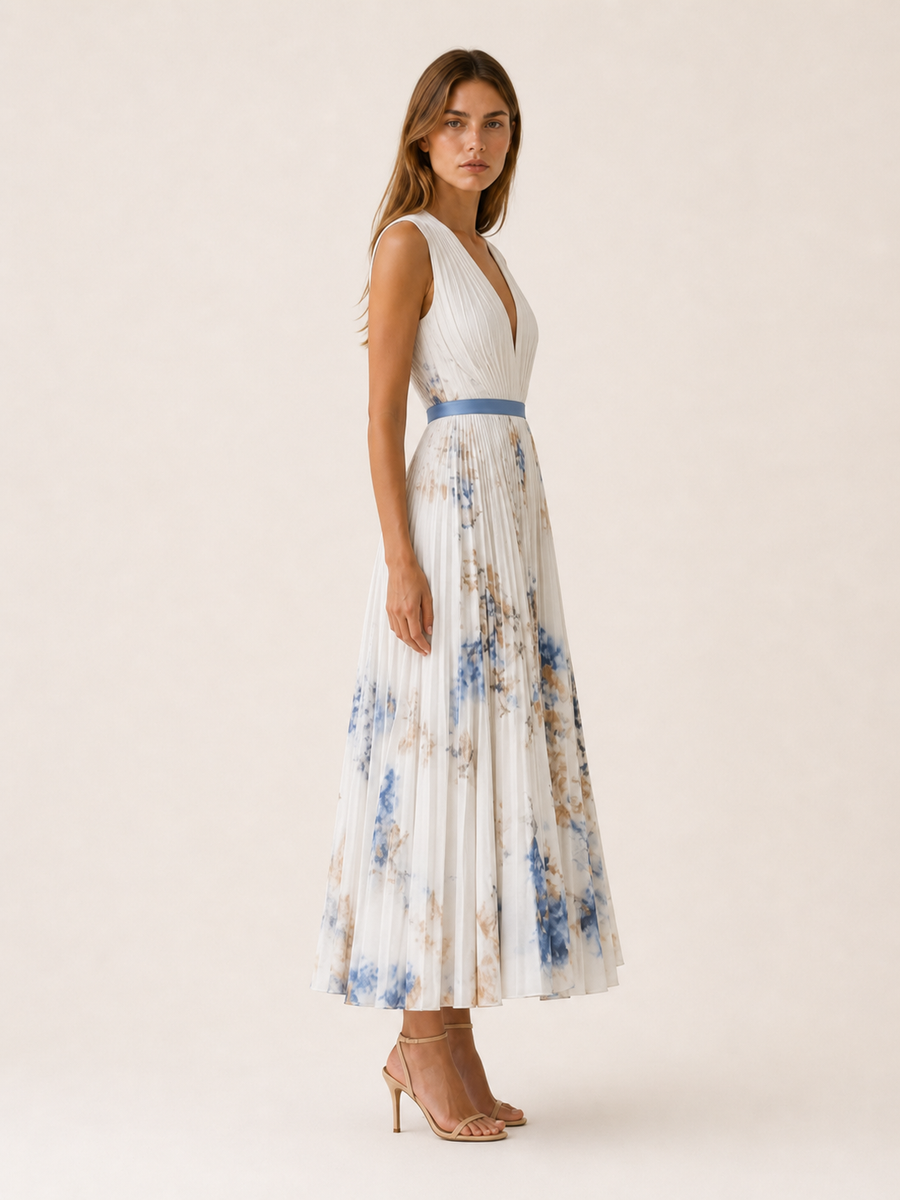 Alina | Flowy Maxi Dress Pleated Skirt Sleeveless