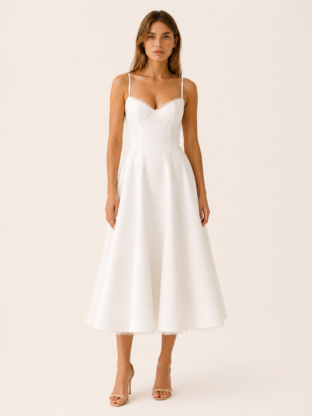 Amara | Satin Corset Midi Dress with Tulle Skirt