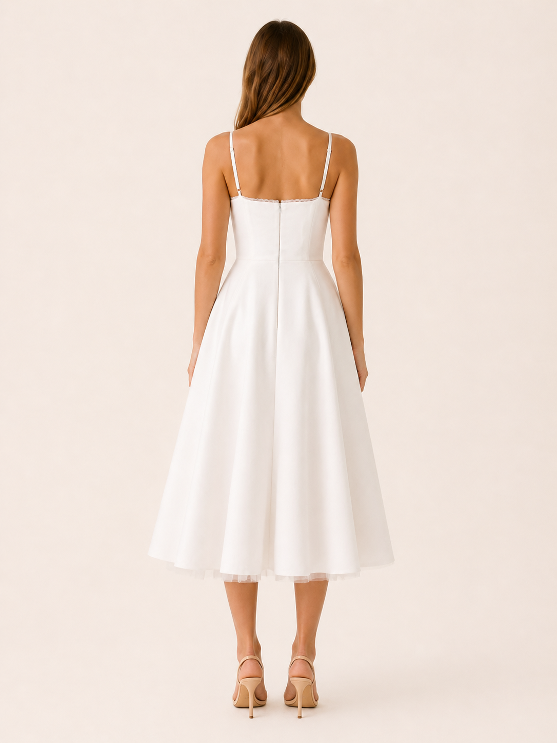 Amara | Satin Corset Midi Dress with Tulle Skirt