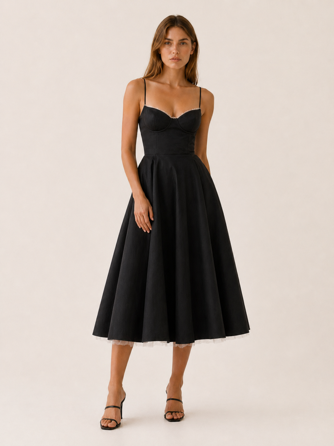 Amara | Satin Corset Midi Dress with Tulle Skirt