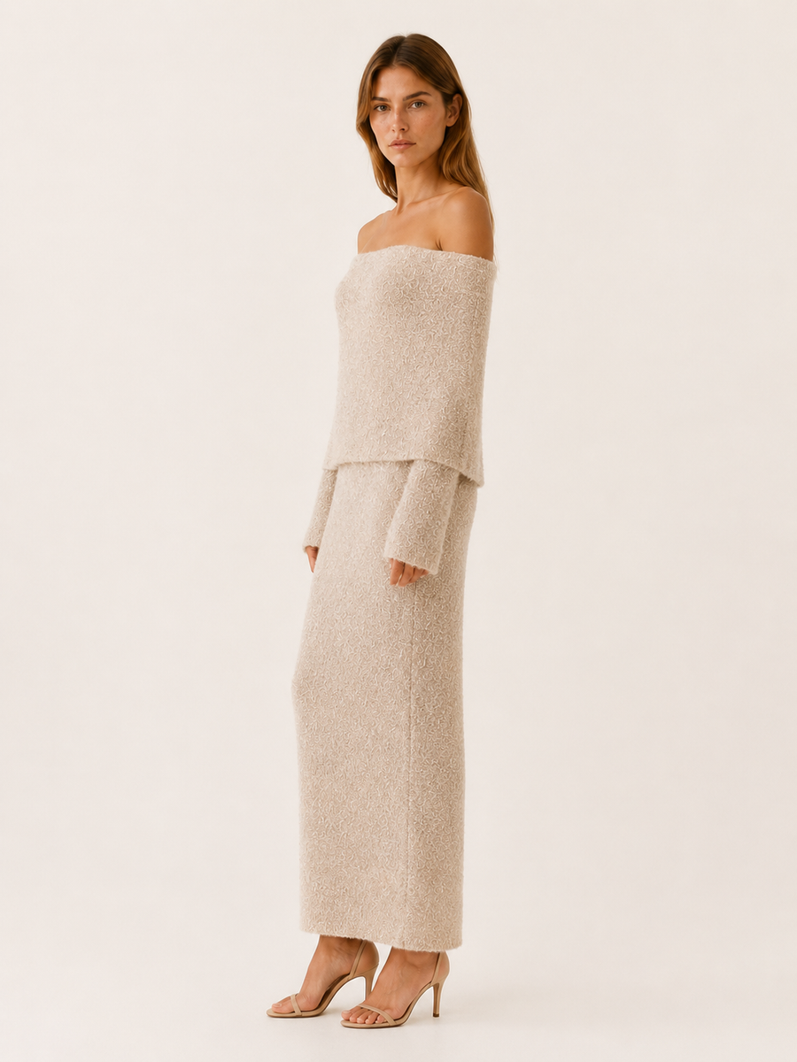 Carina | Off Shoulder Knit Maxi Dress
