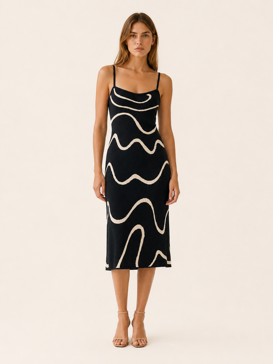 Corina | Knit Midi Dress with Wave Pattern