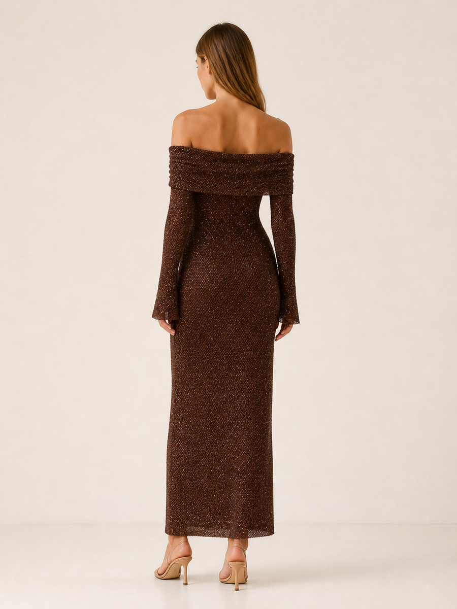 Elira | Off Shoulder Maxi Dress with Long Sleeves