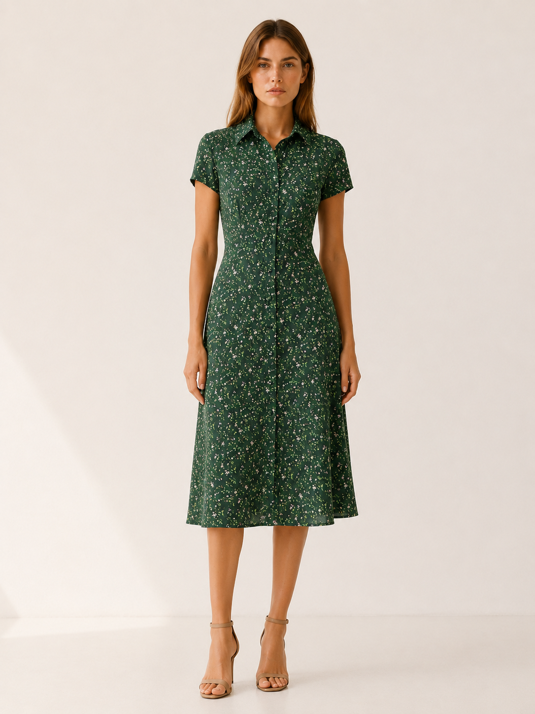Hanne | Floral Midi Dress with Button Front