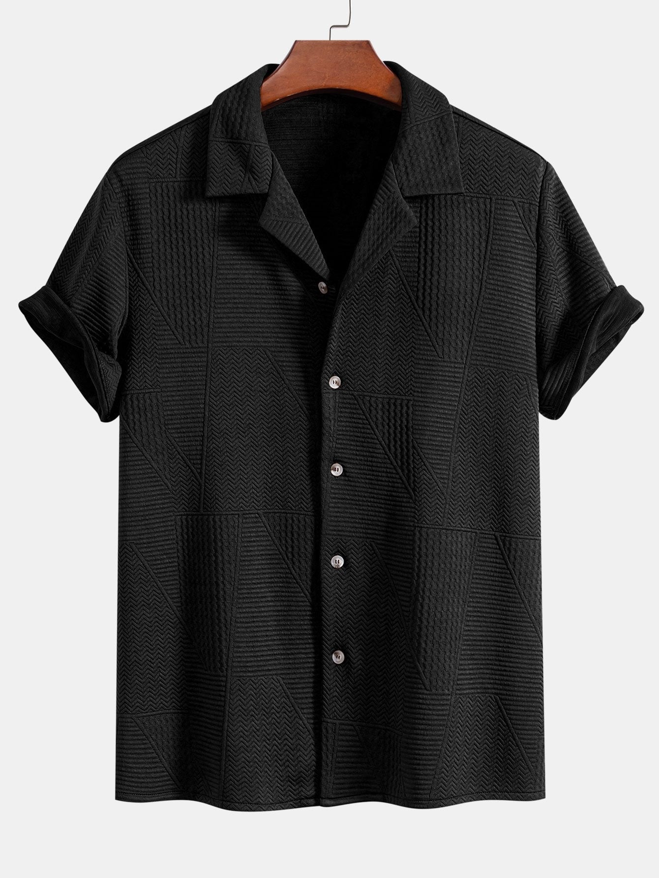 Short Sleeve Geometry Textured Cuban Shirt & Shorts