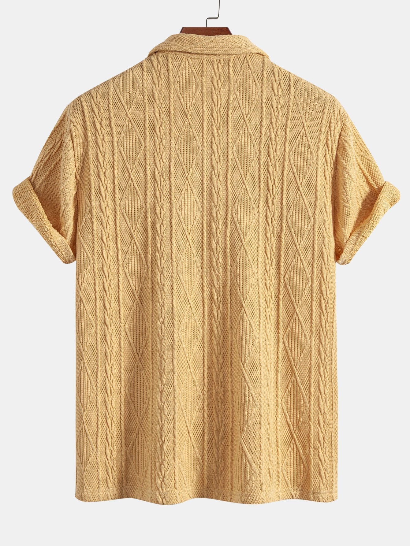Knitted Geometric Textured Cuban Shirt & Man Mid Length Drawstring Swim Shorts