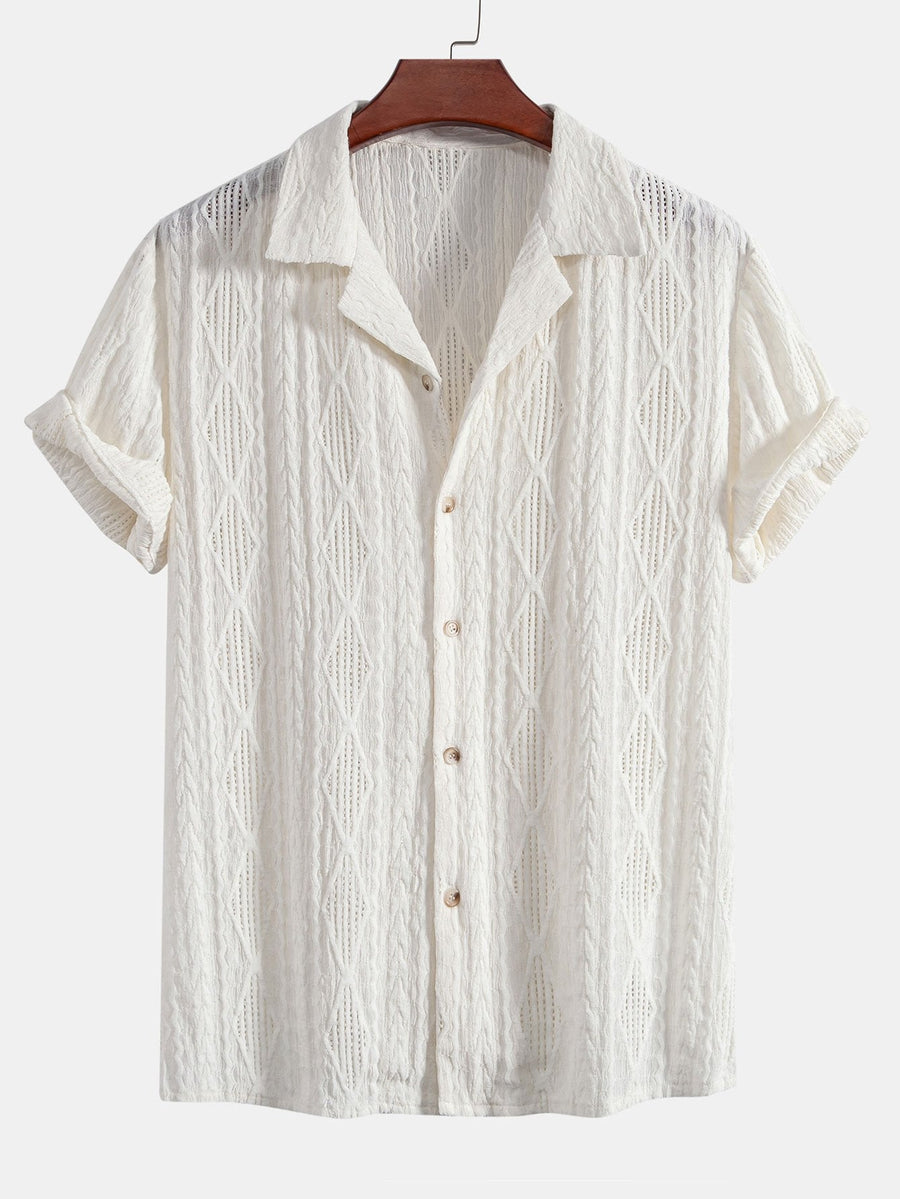 Geometric Jacquard Eyelet Cuban Shirt