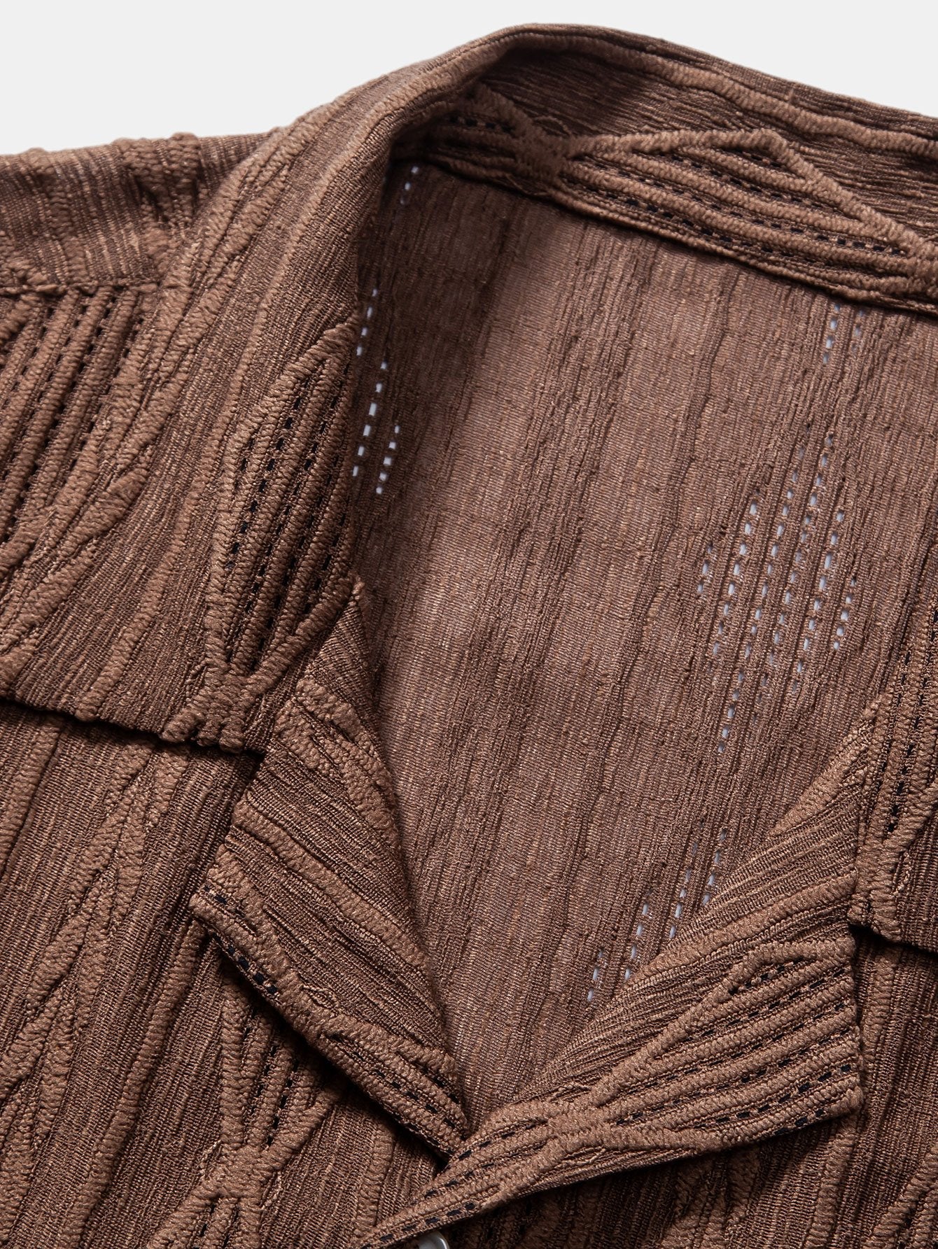 Geometric Jacquard Eyelet Cuban Shirt & Textured Shorts With Lining