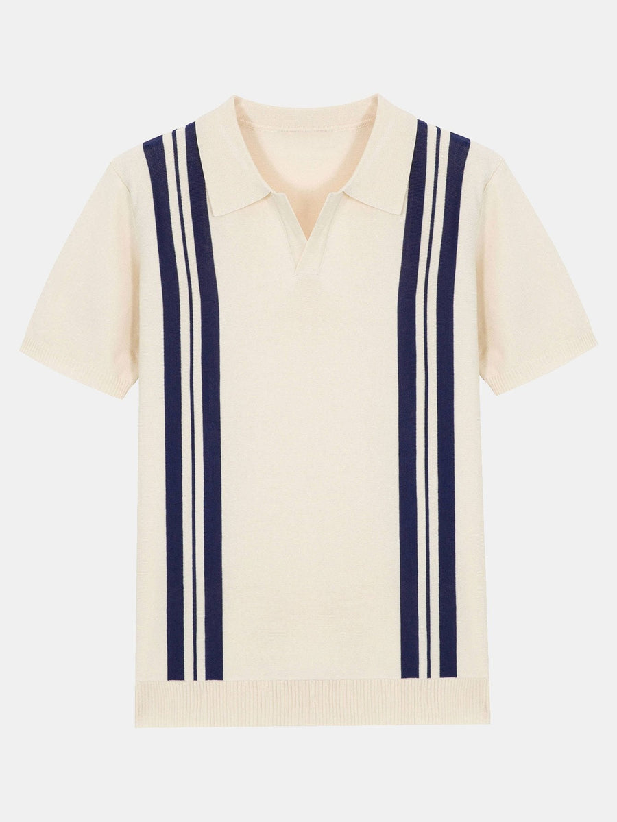 Striped Johnny Collar Sweater Polo