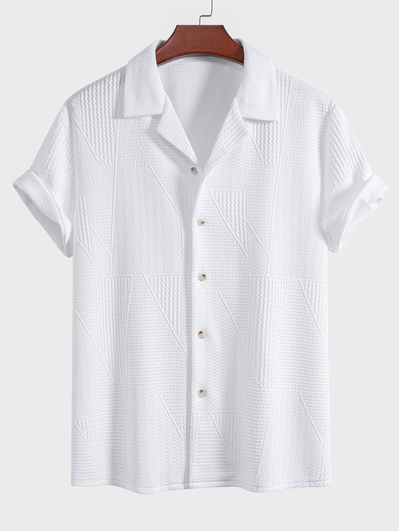 Short Sleeve Geometry Textured Cuban Shirt & Shorts