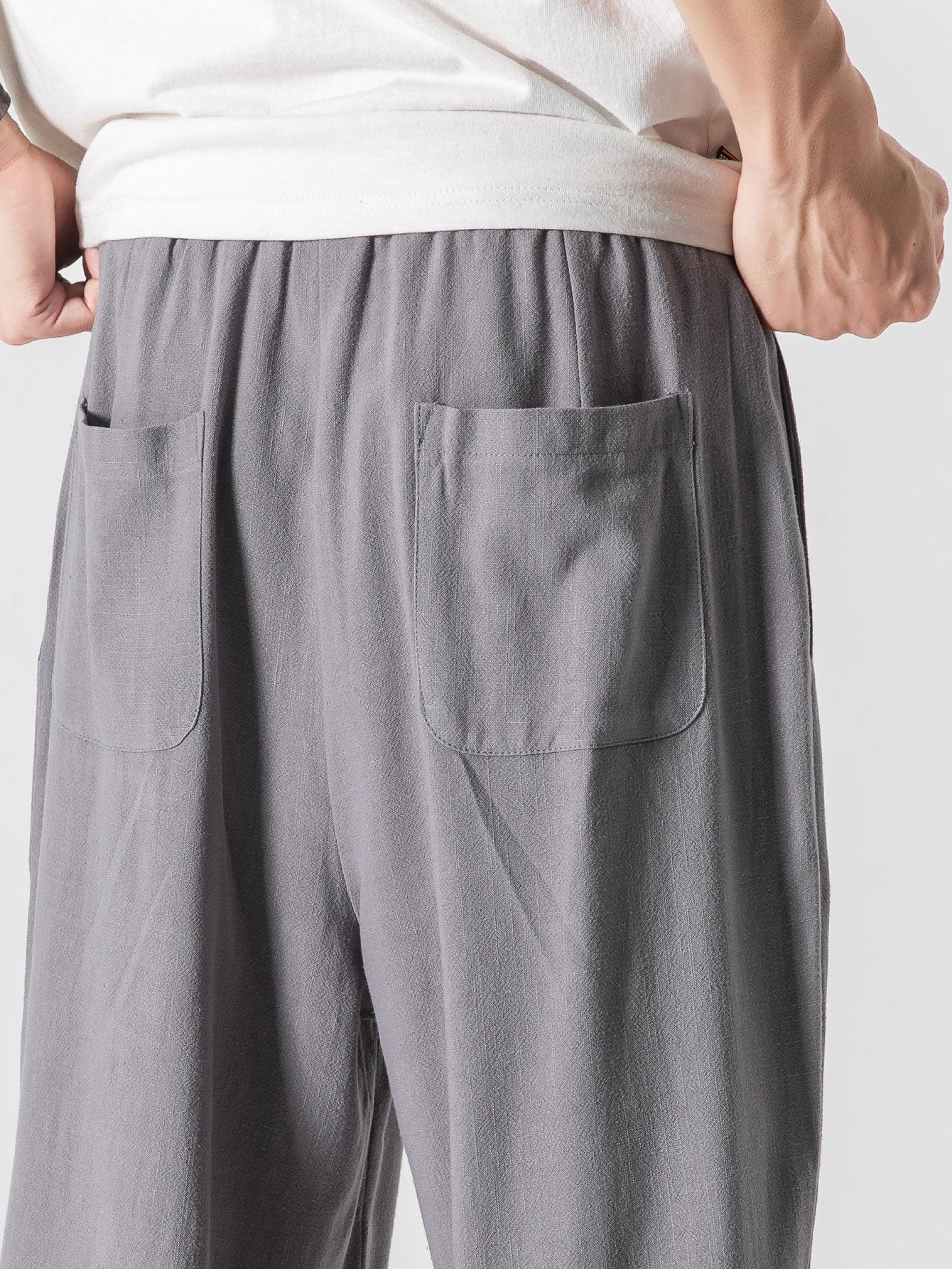 Linen And Cotton Blend Relax Fit Wide Leg Trousers