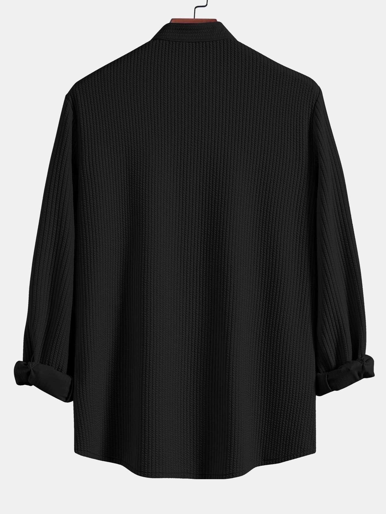 Long Sleeve Muscle Fit Ribbed Stand Collar Shirt & Straight Leg Ribbed Pants