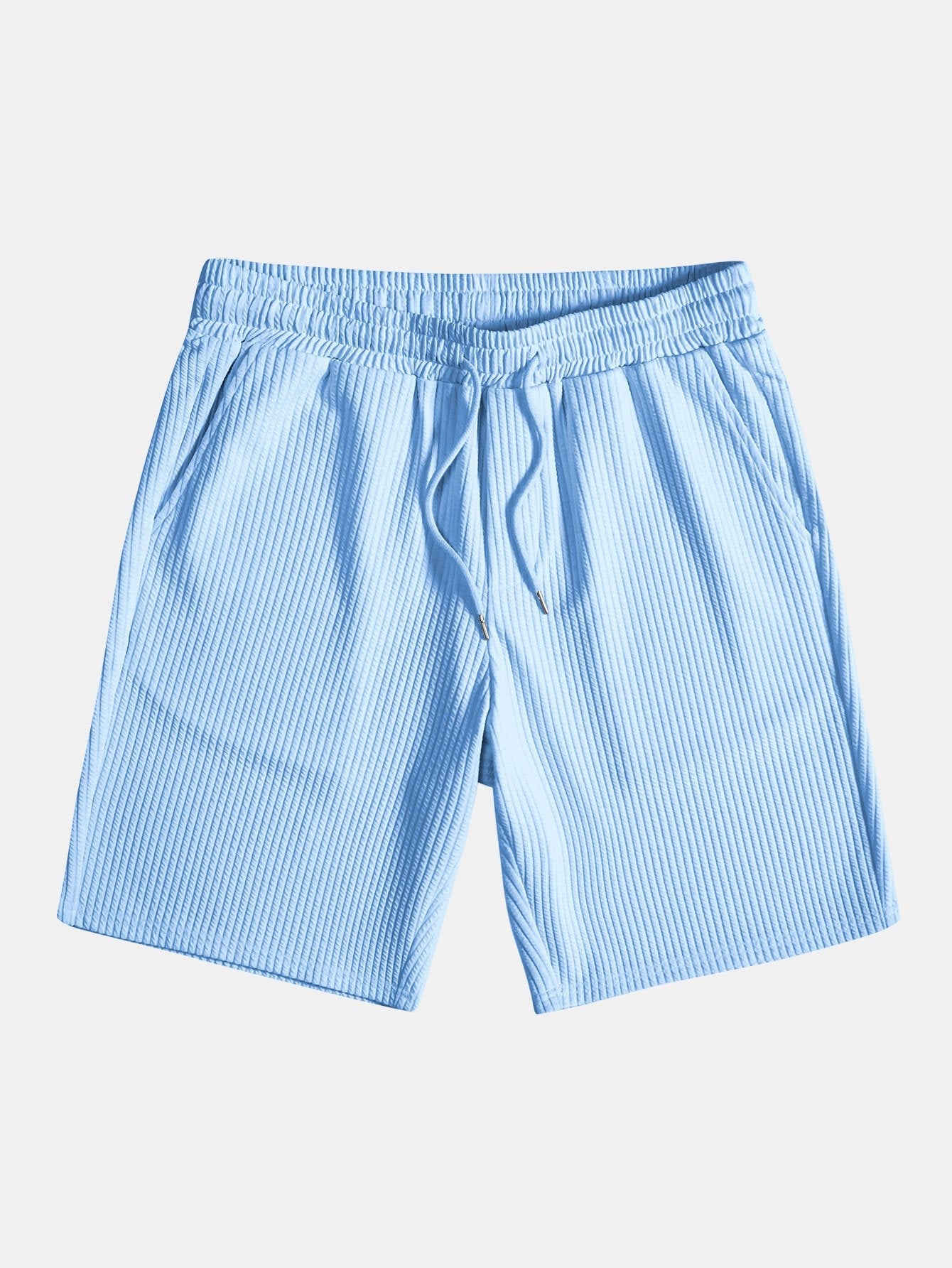 Muscle Fit Ribbed Button Up Shirt & Shorts