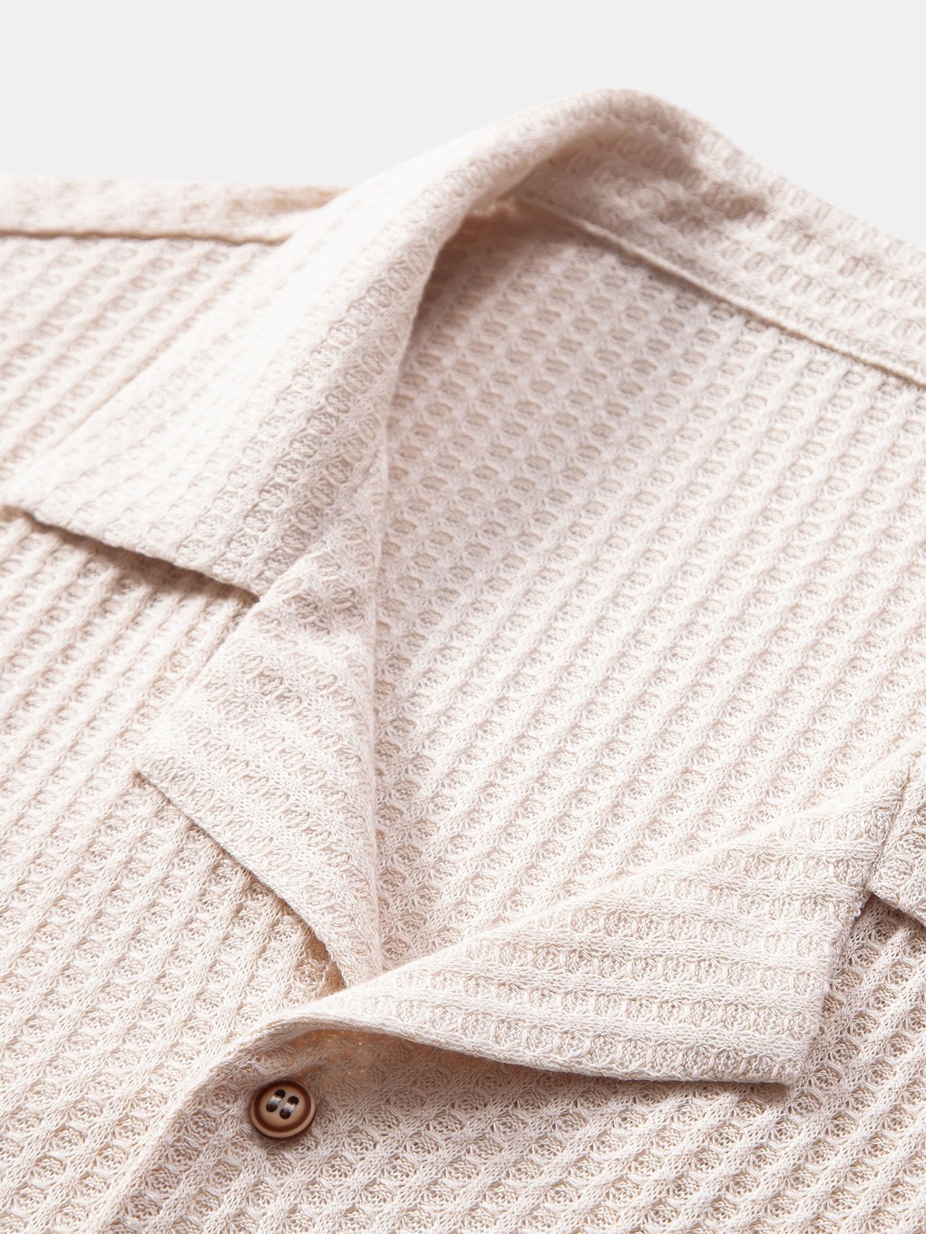 Short Sleeve Knitted Waffle Cuban Shirt & Crinkle Textured Straight Leg Pants